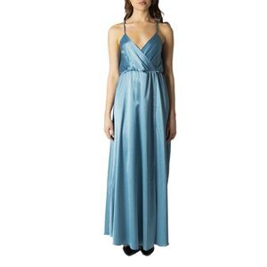 Hanny Deep Maxi Satin Wrap Dress Women turquoise Dresses